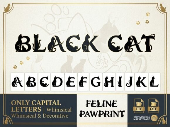 Black Cat Feline Pawprint: A Font with Whimsical Charm